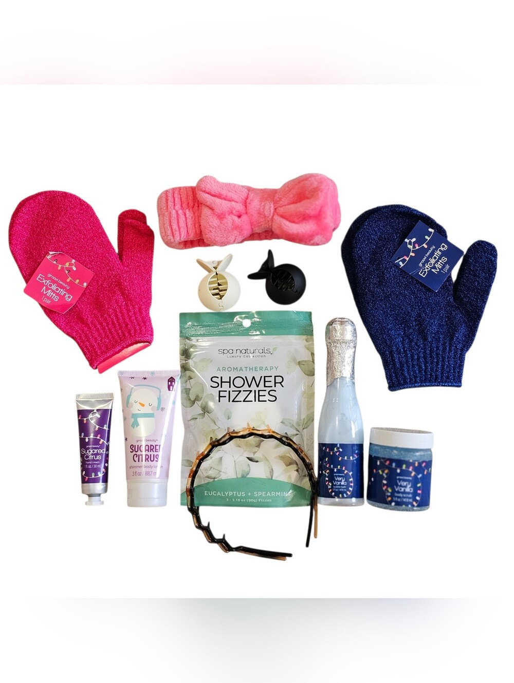 Spa Exfoliating Beauty Lot Mitts Gloves Scrub  Shower Fizzies Bubble Bath Citrus